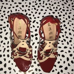 L.A.M.B Red Strap Sandals